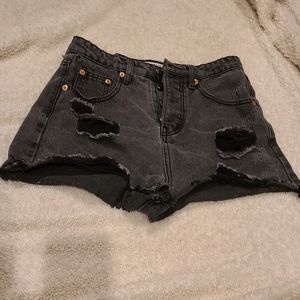 black denim multiple button shorts